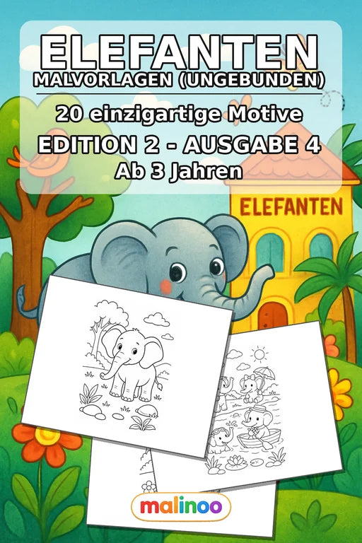 Elefanten Malbuch 20 Ausmalbilder gedruckt+lose – Cover