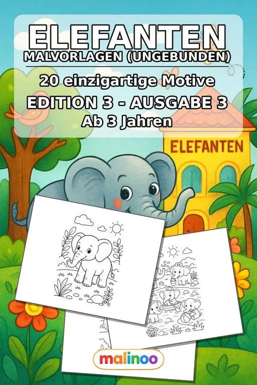Elefanten Malbuch 20 Ausmalbilder gedruckt+lose – Cover