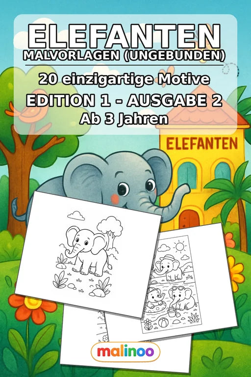 Elefanten Malbuch 20 Ausmalbilder gedruckt+lose – Cover