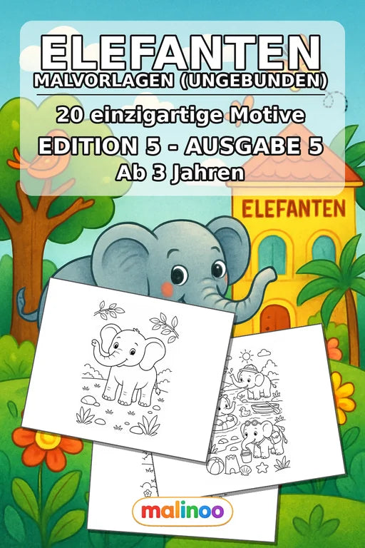 Elefanten Malbuch 20 Ausmalbilder gedruckt+lose – Cover
