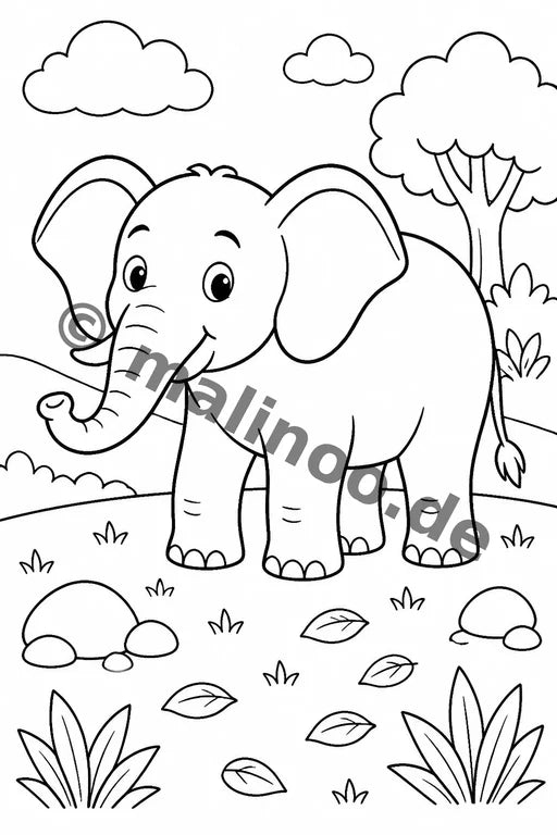 Elefanten Malbuch 20 Ausmalbilder gedruckt+lose – Vorschaubild 1