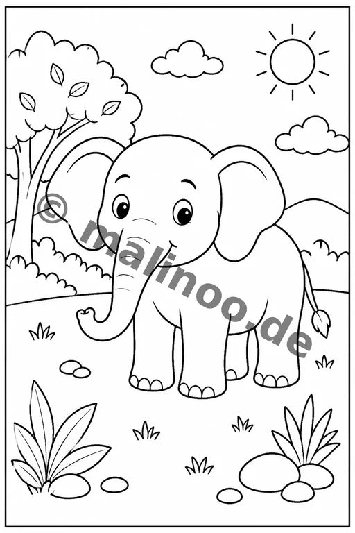 Elefanten Malbuch 20 Ausmalbilder gedruckt+lose – Vorschaubild 1