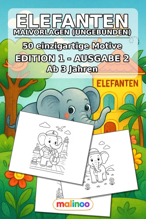 Elefanten Malbuch 50 Ausmalbilder gedruckt+lose – Cover