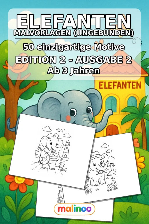 Elefanten Malbuch 50 Ausmalbilder gedruckt+lose – Cover