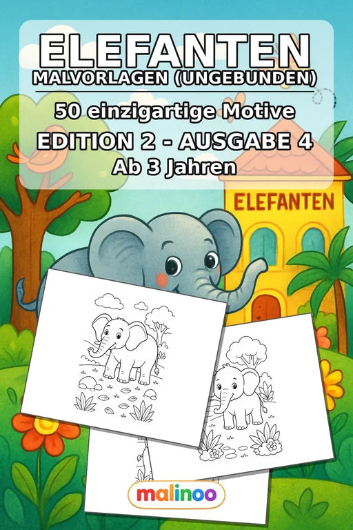 Elefanten Malbuch 50 Ausmalbilder gedruckt+lose – Cover