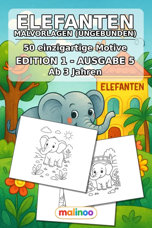 Elefanten Malbuch 50 Ausmalbilder gedruckt+lose – Cover