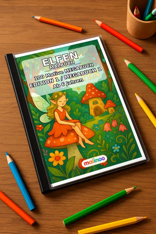 Elfen Malbuch 100 Ausmalbilder gedruckt+gebunden – Mockup-Ansicht
