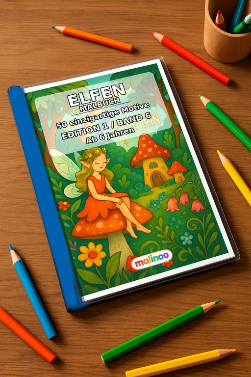 Elfen Malbuch 50 Ausmalbilder gedruckt+gebunden – Mockup-Ansicht