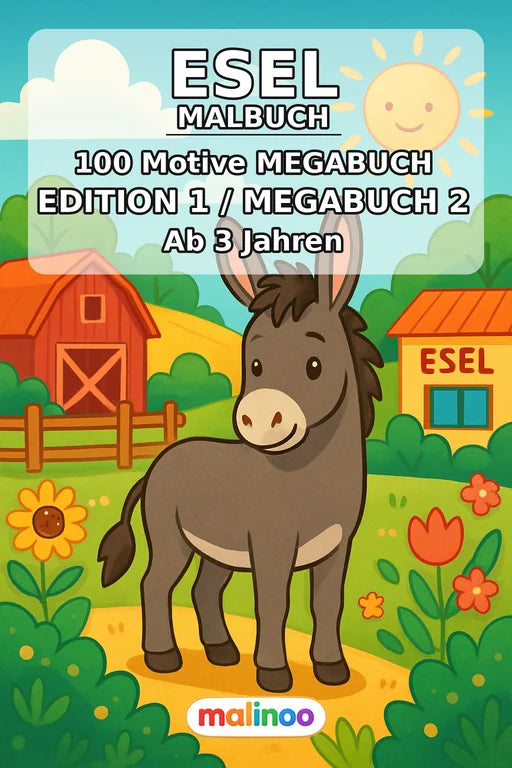 Esel Malbuch 100 Ausmalbilder gedruckt+gebunden – Cover