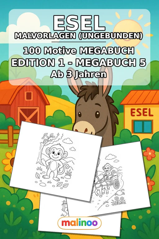 Esel Malbuch 100 Ausmalbilder gedruckt+lose – Cover