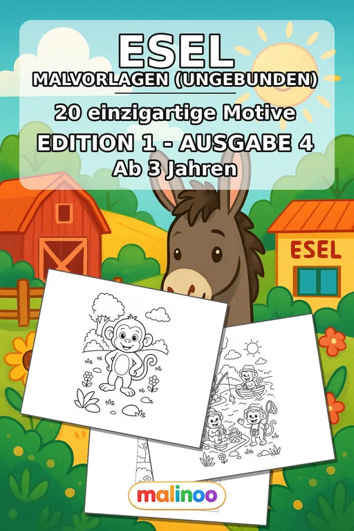 Esel Malbuch 20 Ausmalbilder gedruckt+lose – Cover
