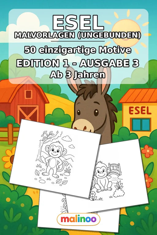Esel Malbuch 50 Ausmalbilder gedruckt+lose – Cover