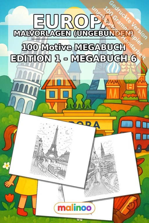 Europa Malbuch 100 Ausmalbilder gedruckt, ungebunden – Cover