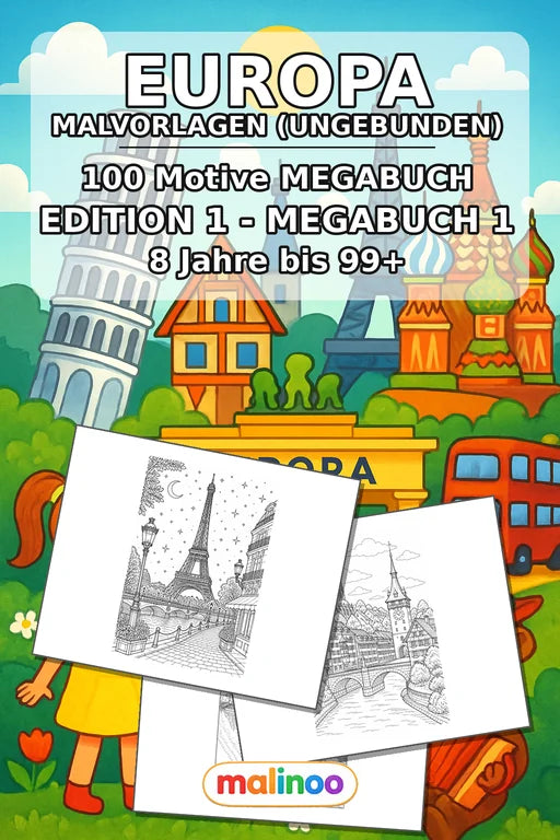 Europa Malbuch 100 Ausmalbilder gedruckt, ungebunden – Cover