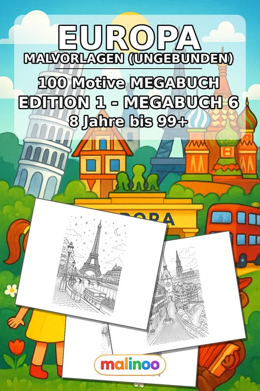 Europa Malbuch 100 Ausmalbilder gedruckt+lose – Cover