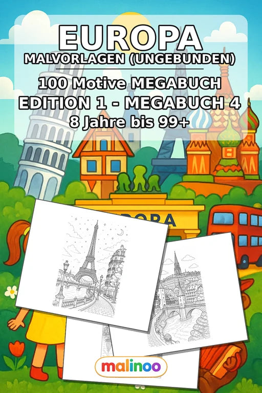 Europa Malbuch 100 Ausmalbilder gedruckt+lose – Cover