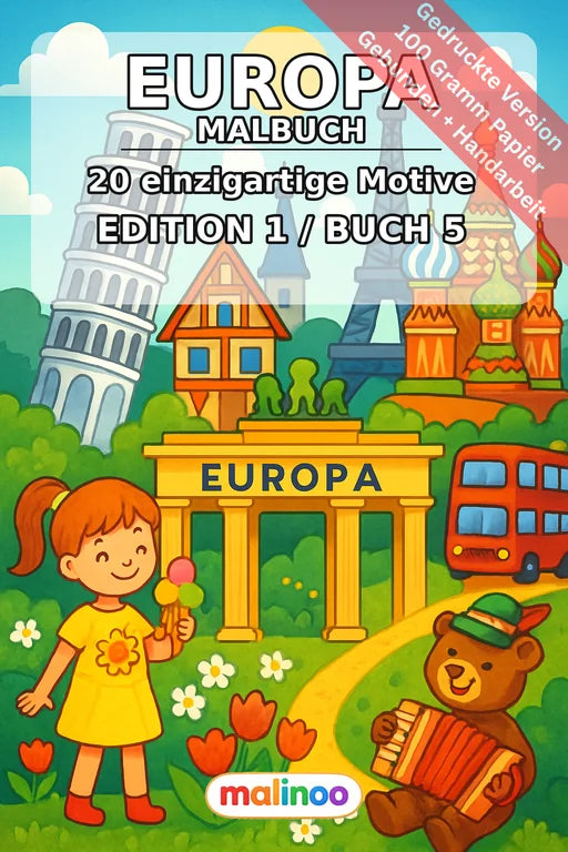 Europa Malbuch 20 Ausmalbilder gedruckt und gebunden – Cover