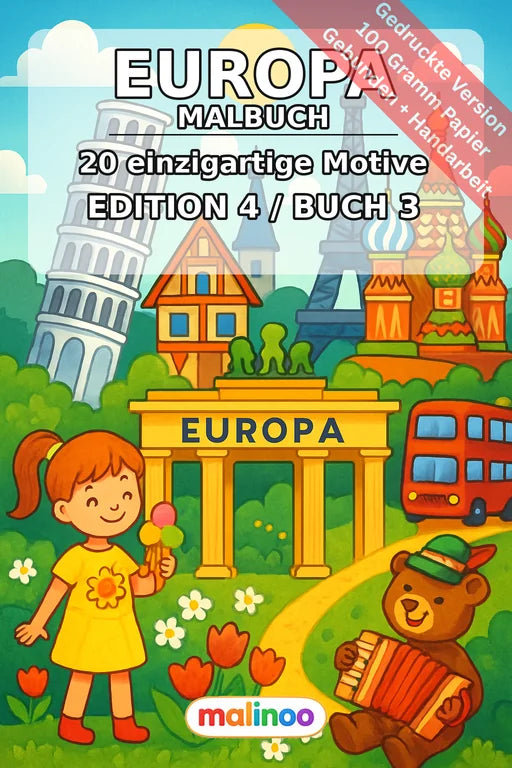 Europa Malbuch 20 Ausmalbilder gedruckt und gebunden – Cover