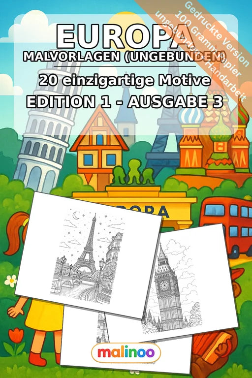 Europa Malbuch 20 Ausmalbilder gedruckt, ungebunden – Cover