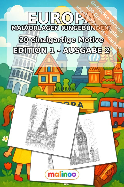 Europa Malbuch 20 Ausmalbilder gedruckt, ungebunden – Cover