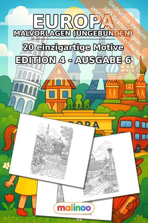 Europa Malbuch 20 Ausmalbilder gedruckt, ungebunden – Cover