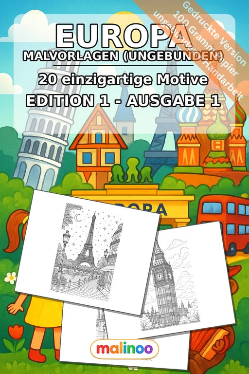Europa Malbuch 20 Ausmalbilder gedruckt, ungebunden – Cover