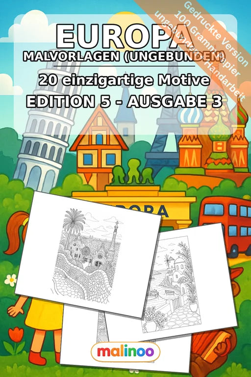 Europa Malbuch 20 Ausmalbilder gedruckt, ungebunden – Cover