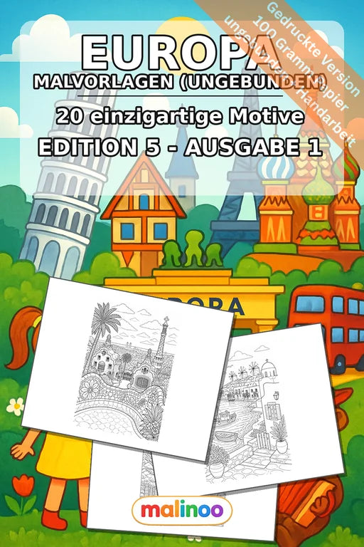 Europa Malbuch 20 Ausmalbilder gedruckt, ungebunden – Cover