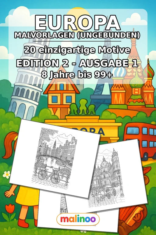 Europa Malbuch 20 Ausmalbilder gedruckt+lose – Cover