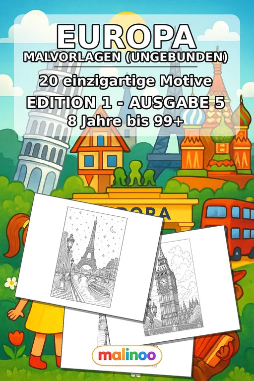 Europa Malbuch 20 Ausmalbilder gedruckt+lose – Cover
