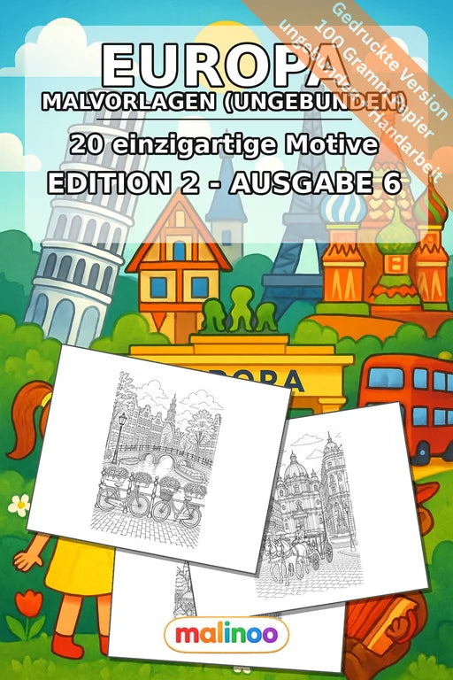 Europa Malbuch 20 Ausmalbilder gedruckt, ungebunden – Cover