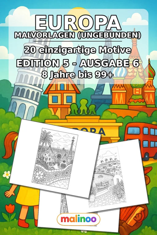 Europa Malbuch 20 Ausmalbilder gedruckt+lose – Cover