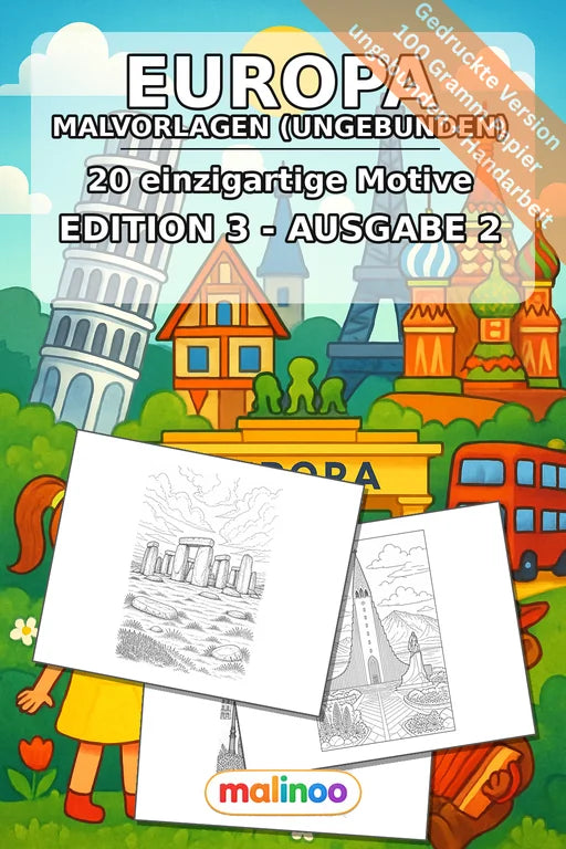 Europa Malbuch 20 Ausmalbilder gedruckt, ungebunden – Cover