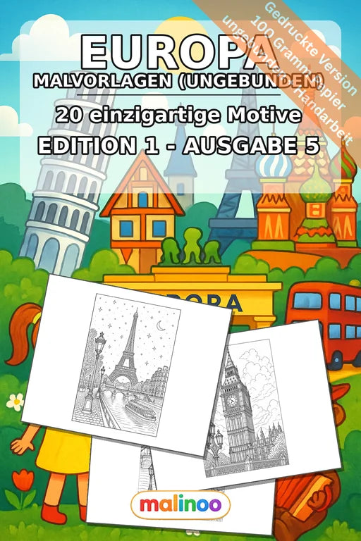 Europa Malbuch 20 Ausmalbilder gedruckt, ungebunden – Cover