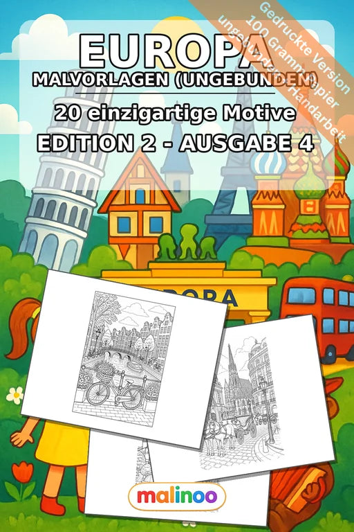 Europa Malbuch 20 Ausmalbilder gedruckt, ungebunden – Cover