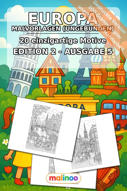 Europa Malbuch 20 Ausmalbilder gedruckt, ungebunden – Cover