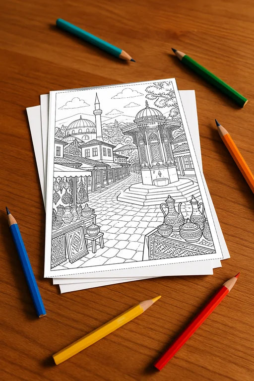Europa Malbuch 20 Ausmalbilder gedruckt+lose – Mockup-Ansicht