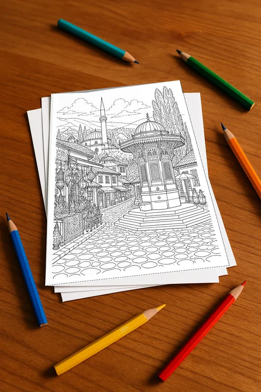 Europa Malbuch 20 Ausmalbilder gedruckt, ungebunden – Mockup-Ansicht