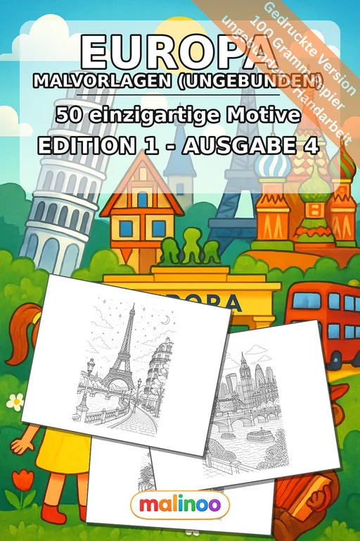Europa Malbuch 50 Ausmalbilder gedruckt, ungebunden – Cover