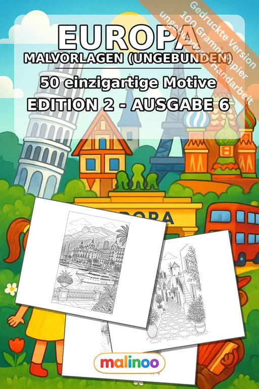 Europa Malbuch 50 Ausmalbilder gedruckt, ungebunden – Cover