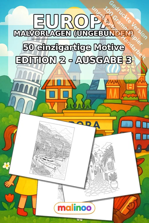 Europa Malbuch 50 Ausmalbilder gedruckt, ungebunden – Cover