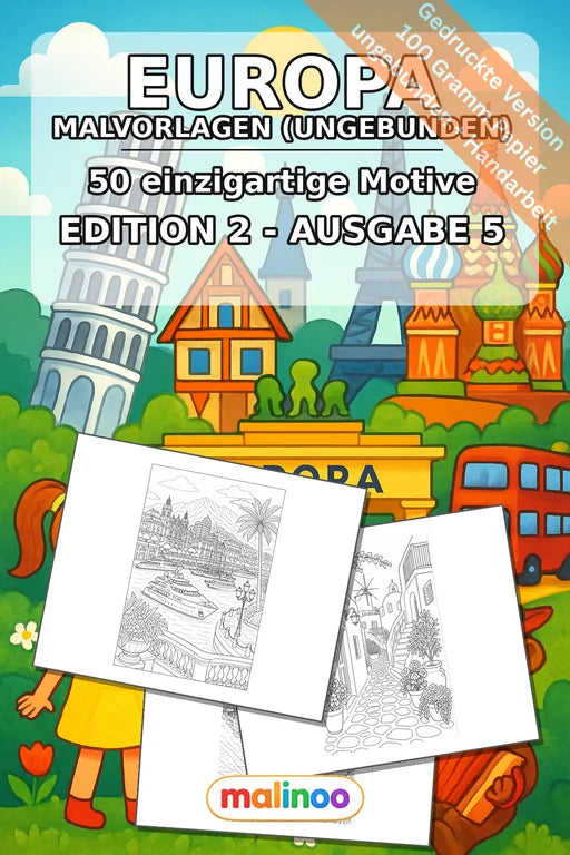 Europa Malbuch 50 Ausmalbilder gedruckt, ungebunden – Cover