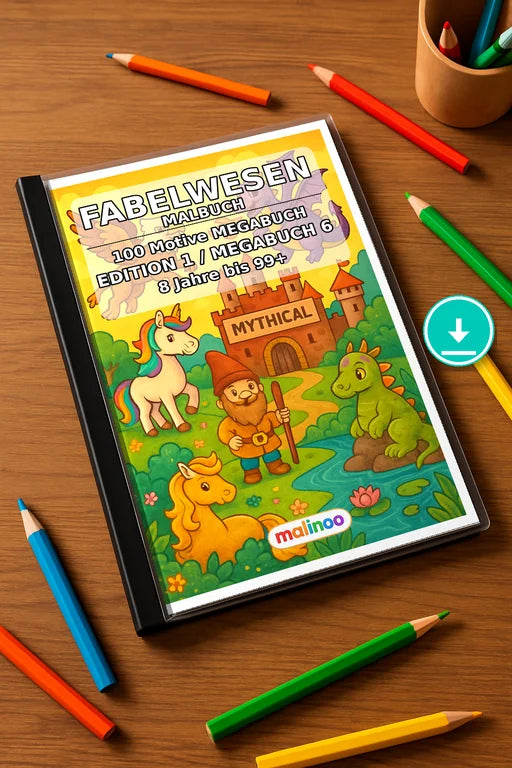 Fabelwesen Malbuch 100 Ausmalbilder PDF Download – Mockup-Ansicht
