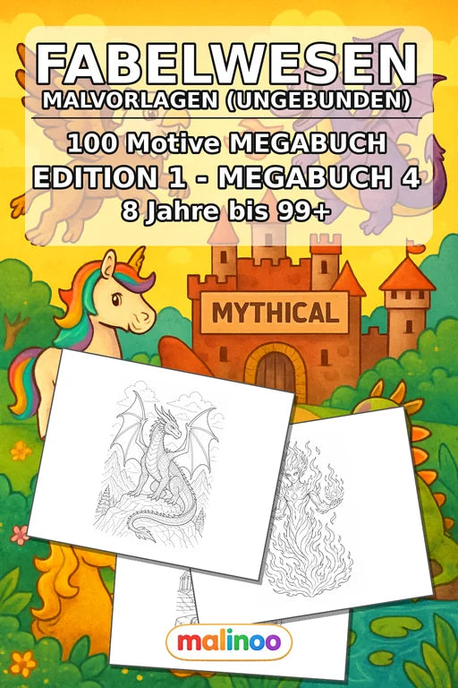 Fabelwesen Malbuch 100 Ausmalbilder gedruckt+lose – Cover