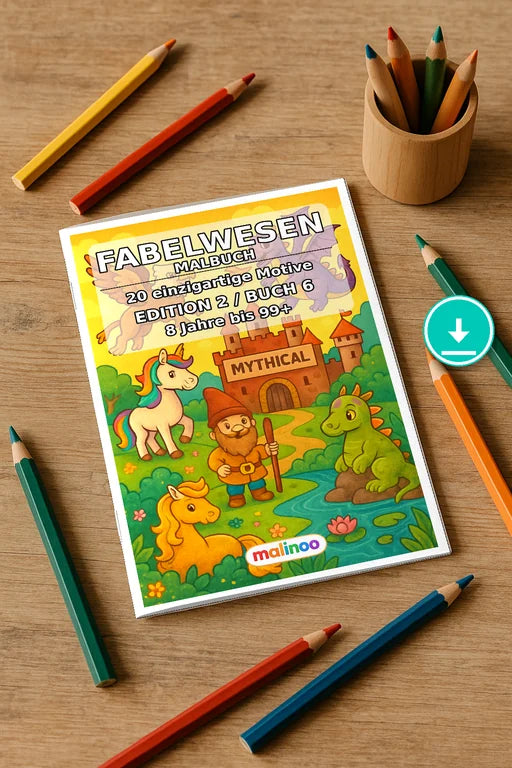 Fabelwesen Malbuch 20 Ausmalbilder PDF Download – Mockup-Ansicht