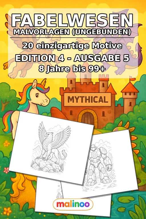 Fabelwesen Malbuch 20 Ausmalbilder gedruckt+lose – Cover
