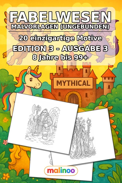 Fabelwesen Malbuch 20 Ausmalbilder gedruckt+lose – Cover