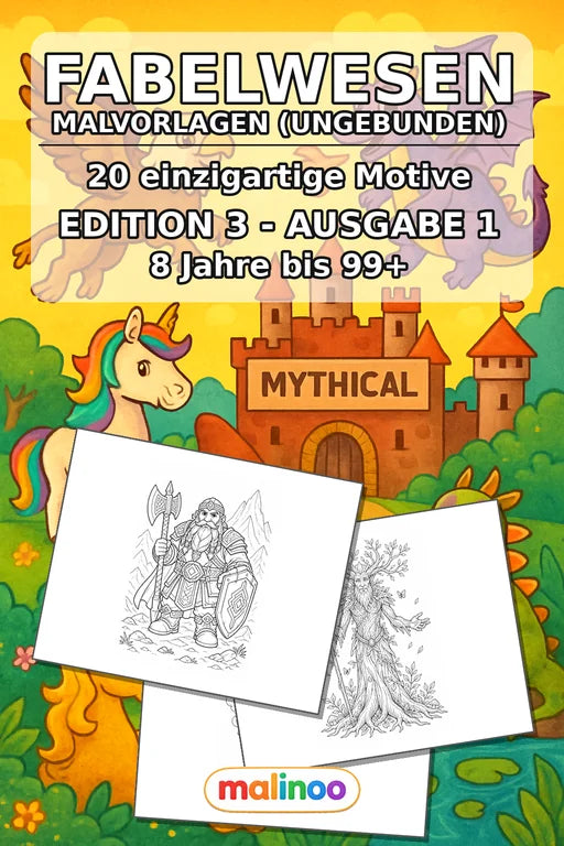 Fabelwesen Malbuch 20 Ausmalbilder gedruckt+lose – Cover