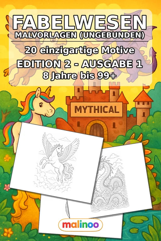 Fabelwesen Malbuch 20 Ausmalbilder gedruckt+lose – Cover