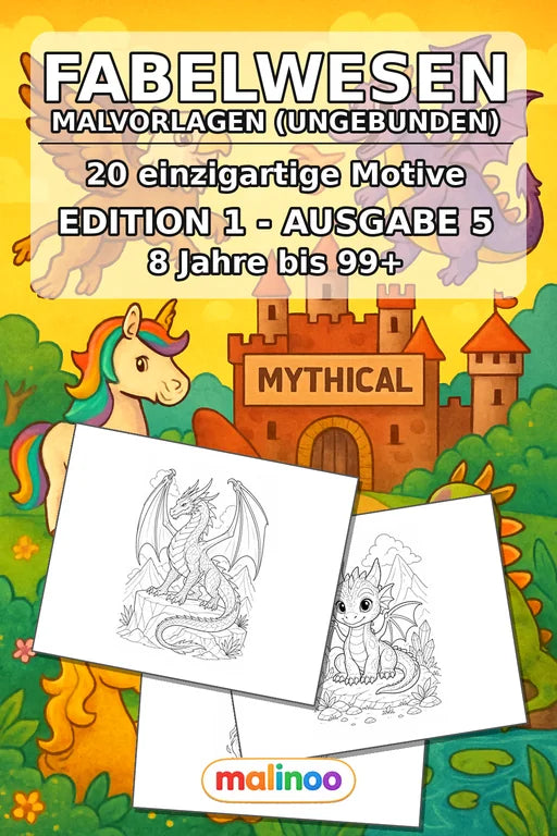 Fabelwesen Malbuch 20 Ausmalbilder gedruckt+lose – Cover